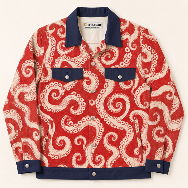Chrisraw Kyuban Canvas Jacket — Japanese Octopus Tentacle Woodblock Print