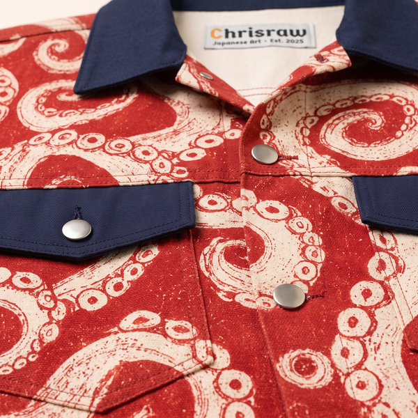 Chrisraw Kyuban Canvas Jacket — Japanese Octopus Tentacle Woodblock Print