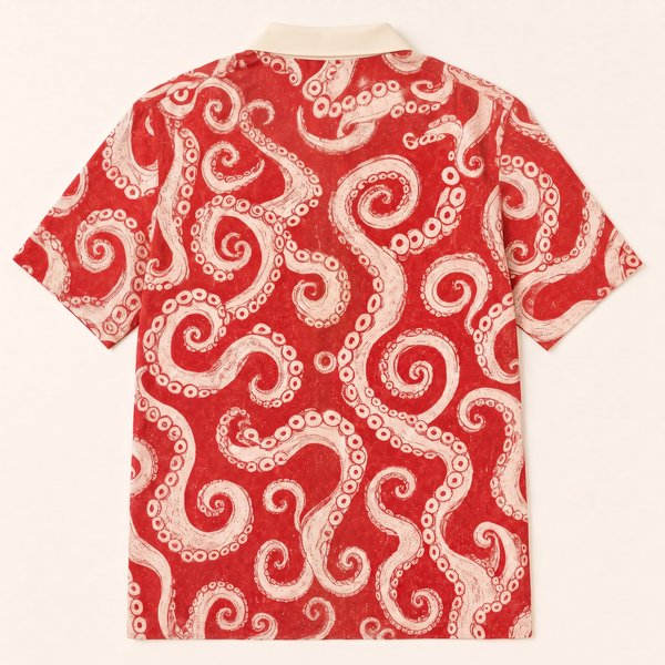 Chrisraw Kyuban Polo Shirt — Japanese Octopus Tentacle Woodblock Print