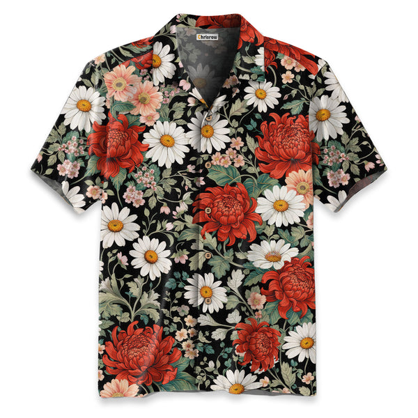 Chrisraw Crimson Daisy Hawaiian Shirt