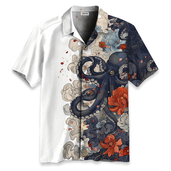 Chrisraw Octopus with Flowers and Clouds Hawaiian Shirt
