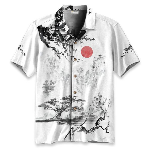 Chrisraw Misty Mountain Landscape Ink Hawaiian Shirt