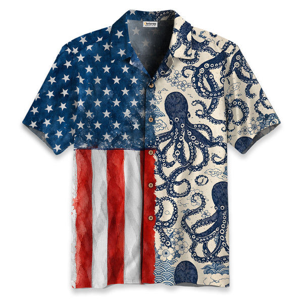 Chrisraw America 250 Blue Ocean Octopus Hawaiian Shirt