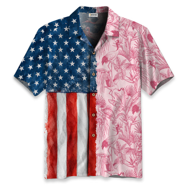 Chrisraw America 250 Pink Crane Garden Hawaiian Shirt