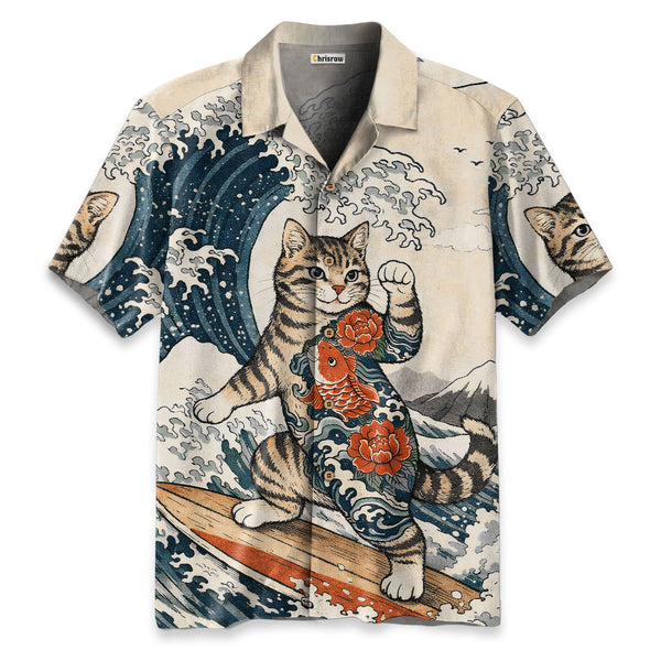 Chrisraw Cat Surfing Hawaiian Shirt