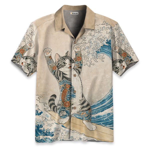 Chrisraw Cat Surfing Hawaiian Shirt