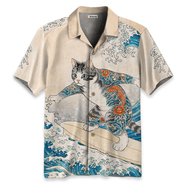 Chrisraw Cat Surfing Hawaiian Shirt