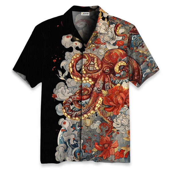 Chrisraw Octopus with Flowers and Clouds Hawaiian Shirt
