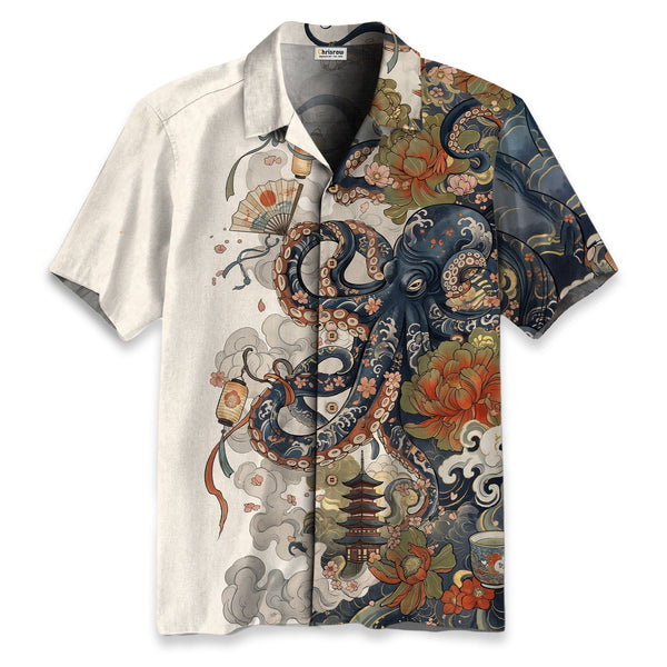 Chrisraw Octopus with Flowers and Clouds Hawaiian Shirt