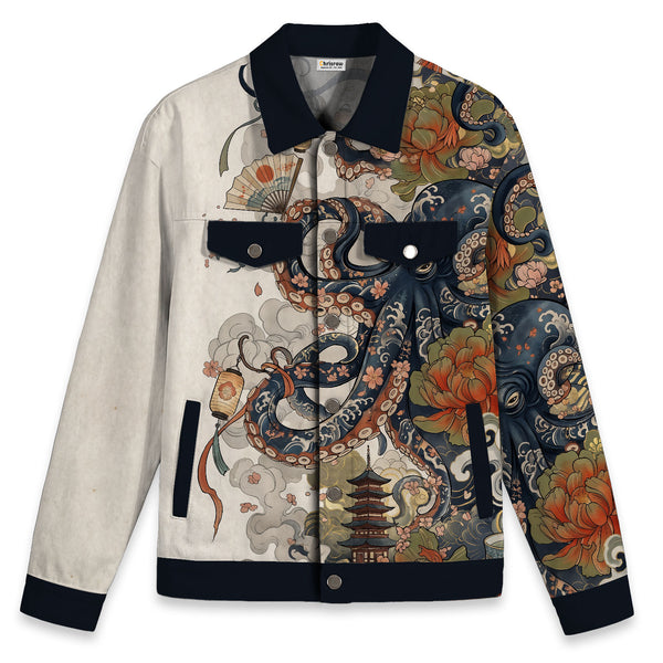 Chrisraw Octopus with Flowers and Clouds Canvas Jacket | All-Over Print Cotton Jacket