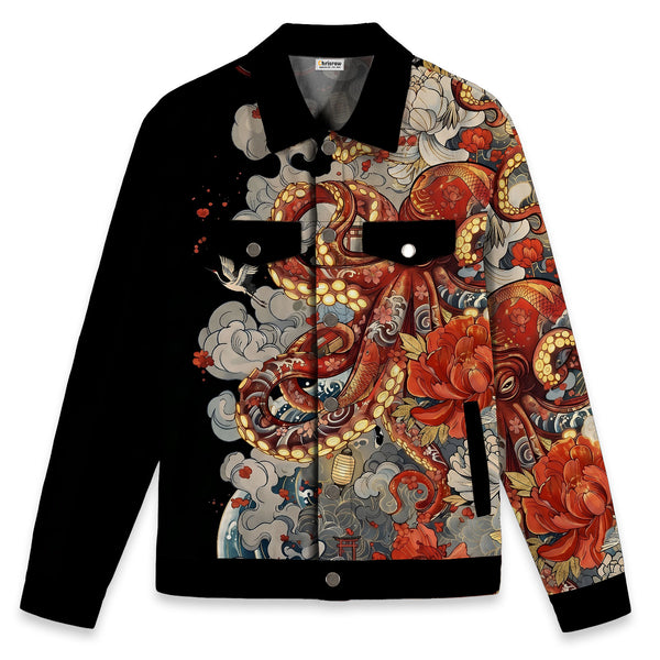 Chrisraw Octopus with Flowers and Clouds Canvas Jacket | All-Over Print Cotton Jacket