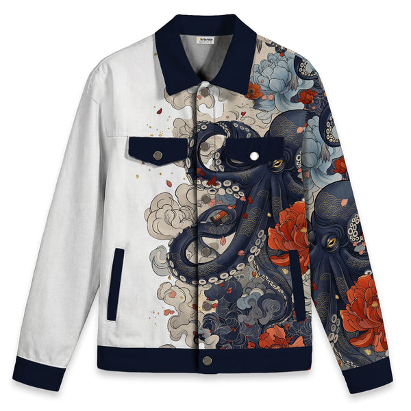 Chrisraw Octopus with Flowers and Clouds Canvas Jacket | All-Over Print Cotton Jacket