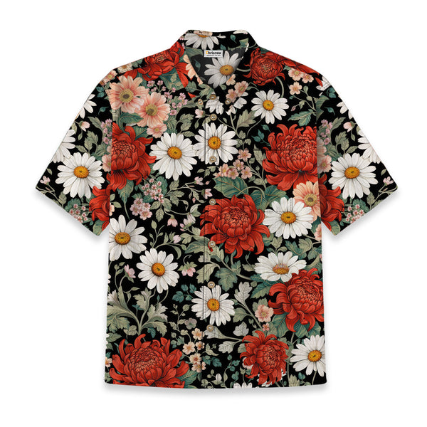 Chrisraw Kid's Japanese Crimson Daisy Ukiyo-e Short Sleeves Shirt