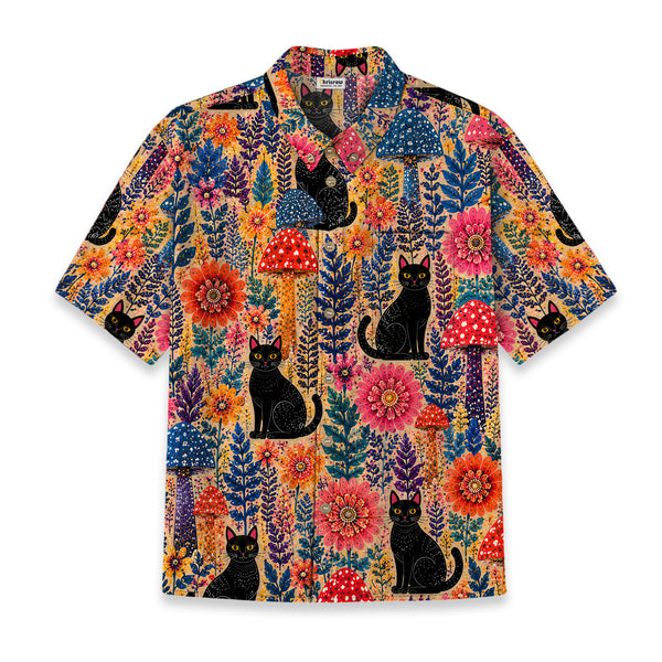 Chrisraw Kid's Japanese Yayoi Kusama Forest Cat Ukiyo-e Short Sleeves Shirt
