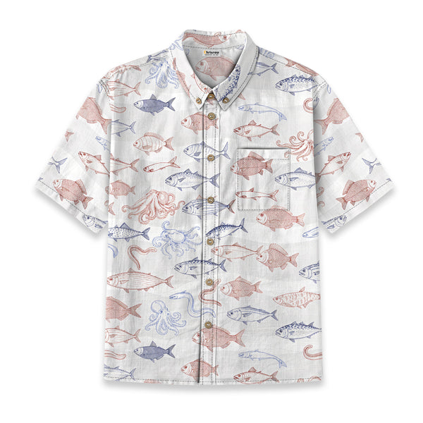 Chrisraw Kid's Japanese Sea Fish Ukiyo-e Short Sleeves Shirt