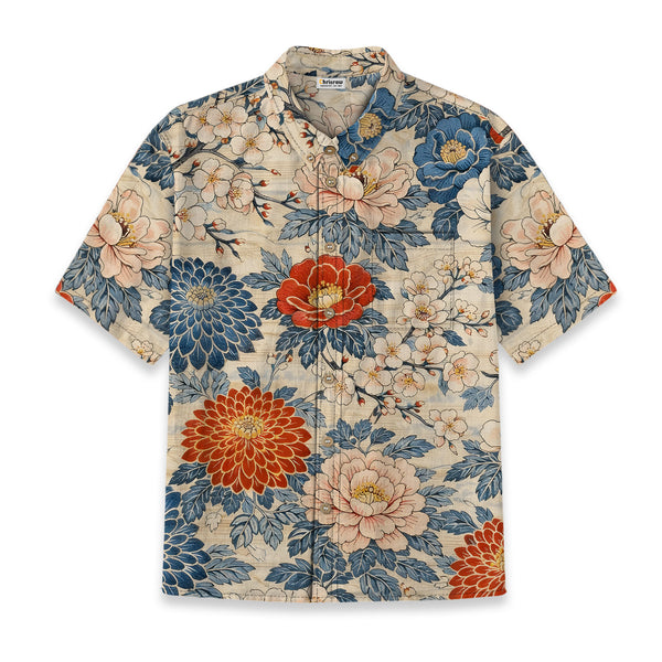 Chrisraw Kid's Japanese Vibrant Floral Ukiyo-e Short Sleeves Shirt