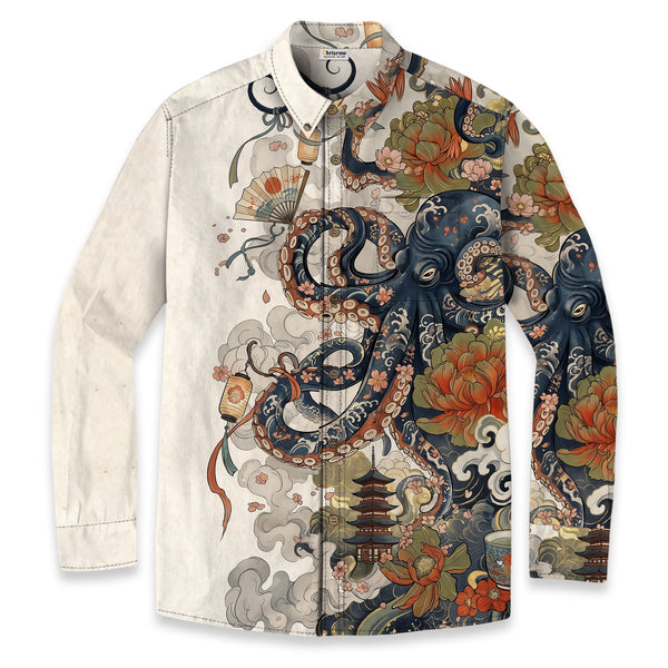 Chrisraw Octopus with Flowers and Clouds Long Sleeves Shirt