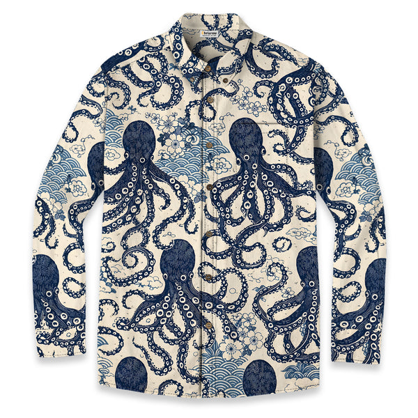 Chrisraw Blue Ocean Octopus Long Sleeves Shirt
