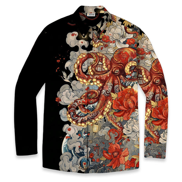 Chrisraw Octopus with Flowers and Clouds Long Sleeves Shirt