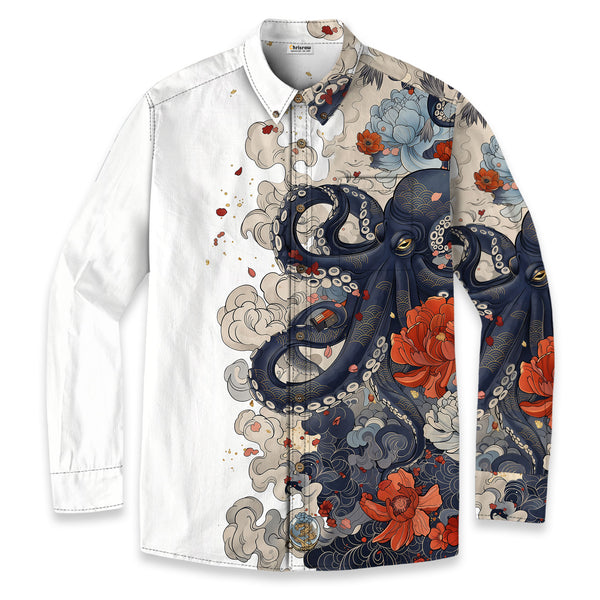 Chrisraw Octopus with Flowers and Clouds Long Sleeves Shirt