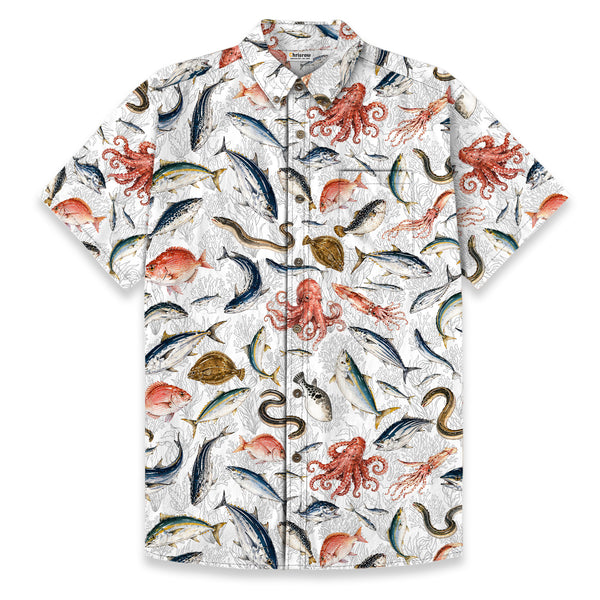 Chrisraw Men's Japanese Sea Fish Ukiyo-e Short Sleeves Shirt