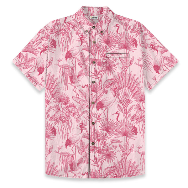 Chrisraw Men's Japanese Crane Garden Ukiyo-e Short Sleeves Shirt