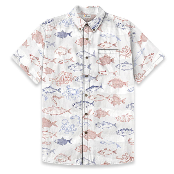 Chrisraw Men's Japanese Sea Fish Ukiyo-e Short Sleeves Shirt