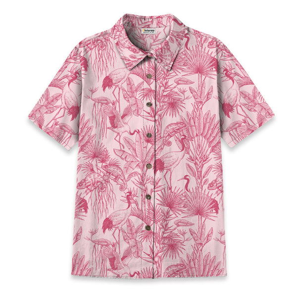 Chrisraw Women's Japanese Crane Garden Ukiyo-e Short Sleeves Shirt