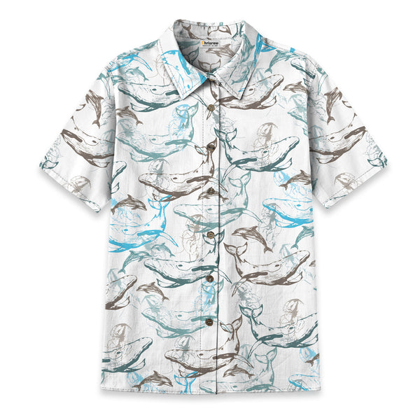 Chrisraw Women's Japanese Marine animals Ukiyo-e Short Sleeves Shirt