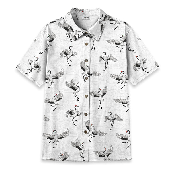 Chrisraw Women's Japanese Crane Dance Ukiyo-e Short Sleeves Shirt