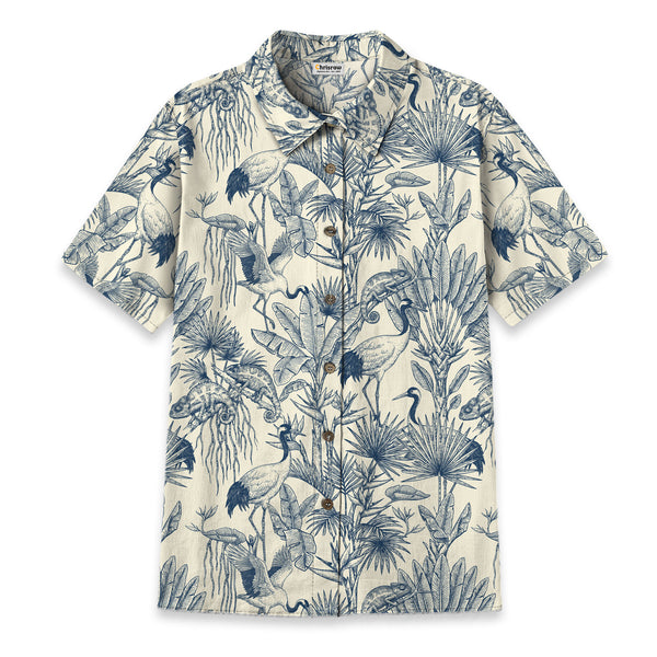 Chrisraw Women's Japanese Crane Garden Ukiyo-e Short Sleeves Shirt
