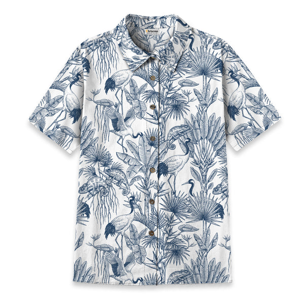 Chrisraw Women's Japanese Crane Garden Ukiyo-e Short Sleeves Shirt