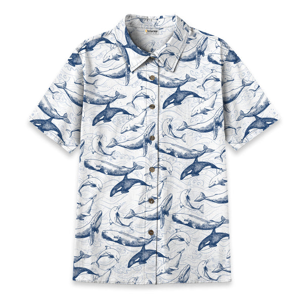 Chrisraw Women's Japanese Marine animals Ukiyo-e Short Sleeves Shirt