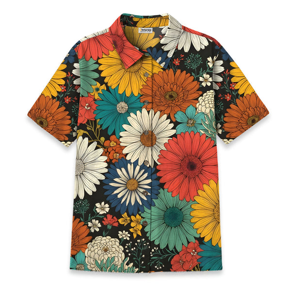 Chrisraw Women's Japanese Colorful Chrysanthemums Ukiyo-e Short Sleeves Shirt