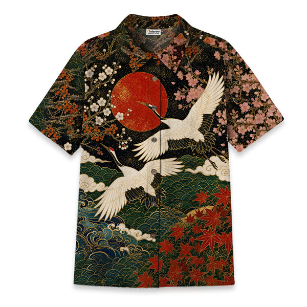 Chrisraw Women's Japanese Cranes of Edo Ukiyo-e Short Sleeves Shirt