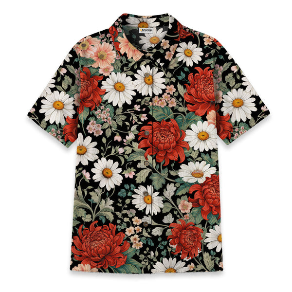 Chrisraw Women's Japanese Crimson Daisy Ukiyo-e Short Sleeves Shirt