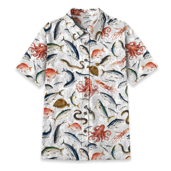 Chrisraw Women's Japanese Sea Fish Ukiyo-e Short Sleeves Shirt