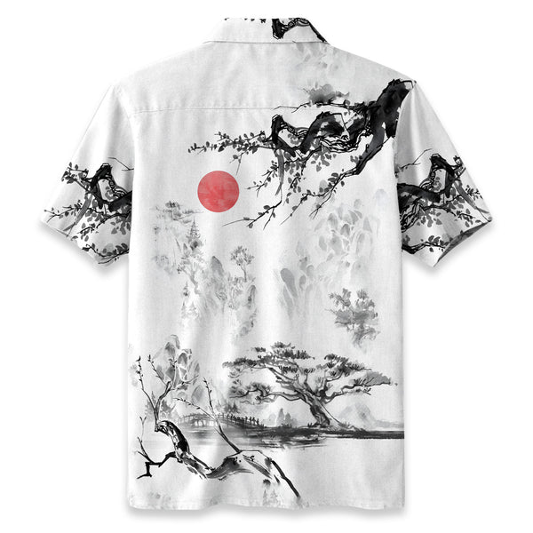 Chrisraw Misty Mountain Landscape Ink Hawaiian Shirt