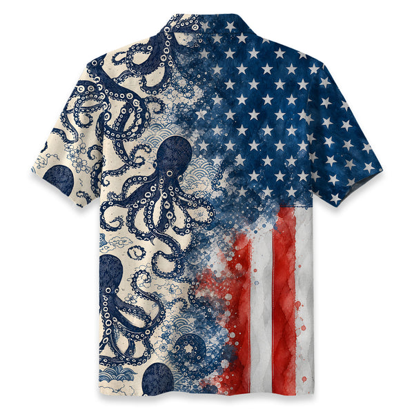 Chrisraw America 250 Blue Ocean Octopus Hawaiian Shirt