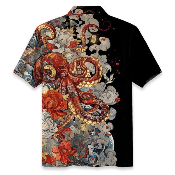 Chrisraw Octopus with Flowers and Clouds Hawaiian Shirt