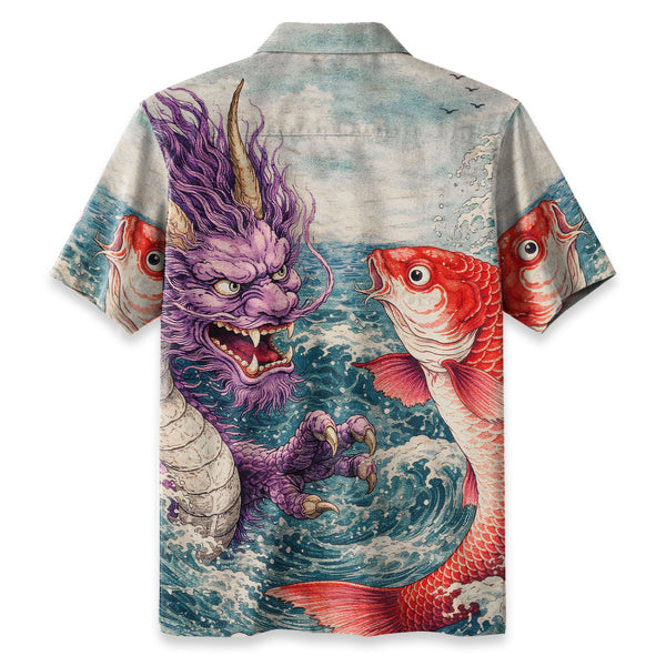 Chrisraw Dragon And Koi In The Wavesi Hawaiian Shirt