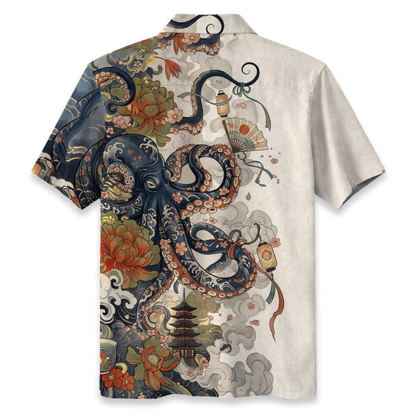 Chrisraw Octopus with Flowers and Clouds Hawaiian Shirt
