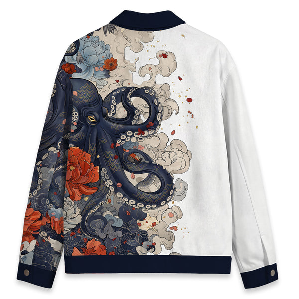 Chrisraw Octopus with Flowers and Clouds Canvas Jacket | All-Over Print Cotton Jacket