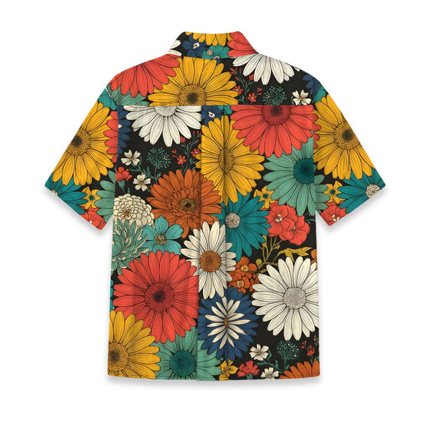 Chrisraw Kid's Japanese Colorful Chrysanthemums Ukiyo-e Short Sleeves Shirt