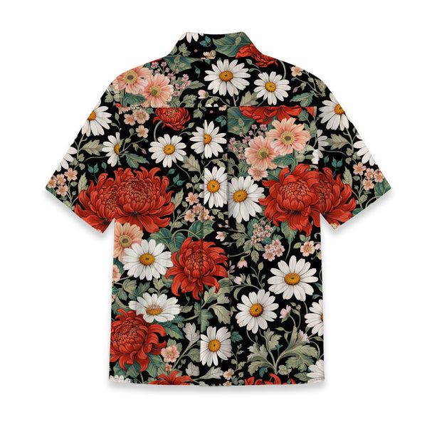 Chrisraw Kid's Japanese Crimson Daisy Ukiyo-e Short Sleeves Shirt