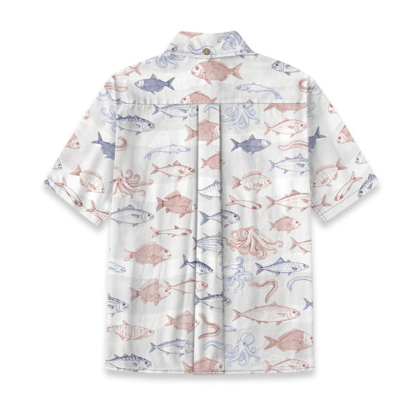 Chrisraw Kid's Japanese Sea Fish Ukiyo-e Short Sleeves Shirt