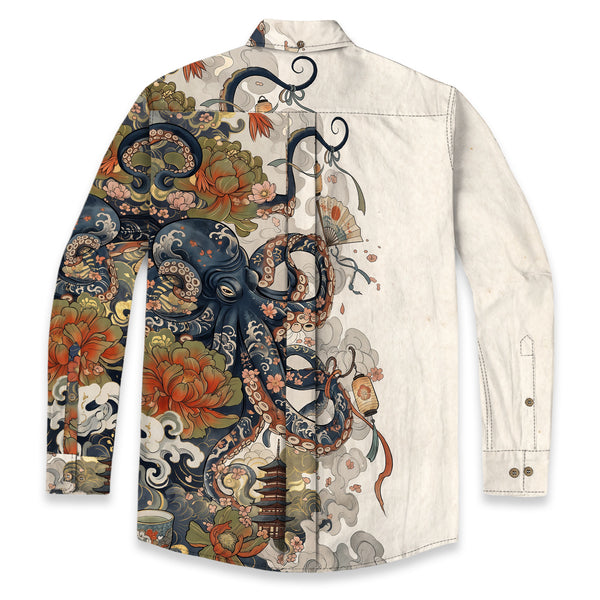 Chrisraw Octopus with Flowers and Clouds Long Sleeves Shirt