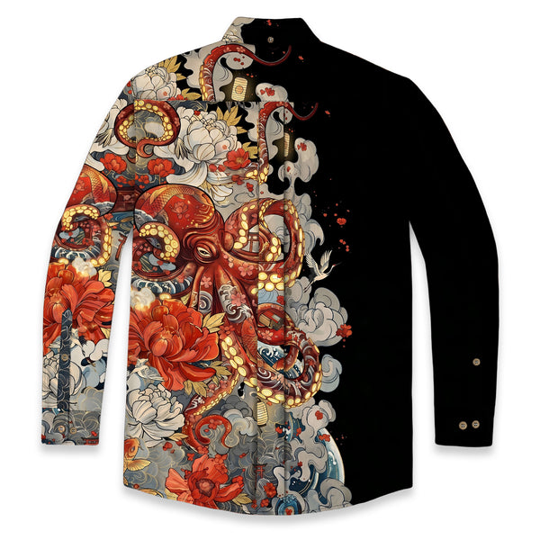 Chrisraw Octopus with Flowers and Clouds Long Sleeves Shirt