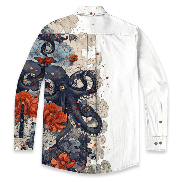 Chrisraw Octopus with Flowers and Clouds Long Sleeves Shirt