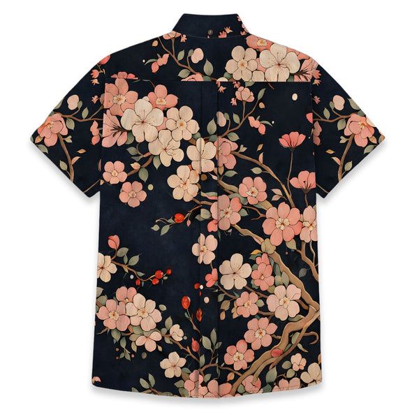 Chrisraw Men's Japanese Blooming Sakura Ukiyo-e Short Sleeves Shirt